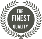 White font with silver symbol graphics: "THE FINEST QUALITY"