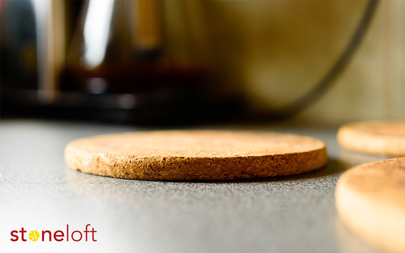 Close up of trivets on a kitchen countertop