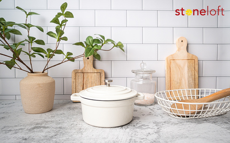 Utensils on a heat resistant kitchen countertop